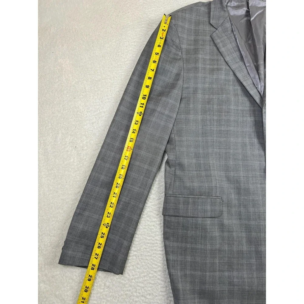 Tessuto Blazer Mens 46L‎ Long Gray Plaid Super 120s Wool Italy Made USA Classic